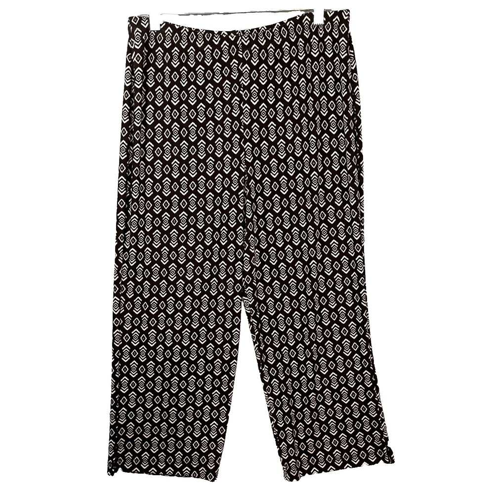 Chicos Travelers Slinky Pants Size Large Brown‎ Geometric Pull On Elastic Waist